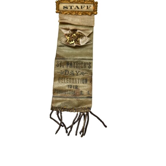 St Patricks day 1912 Staff Ribbon Badge Providence Ri Vintage Celebration Souven - Picture 5 of 15